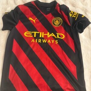 Puma Kids Manchester City Black and Red Striped Jersey